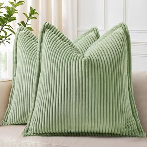 Set of 2, 26x26 Inch Corduroy Decorative Throw Pillow Covers (Sage Green)